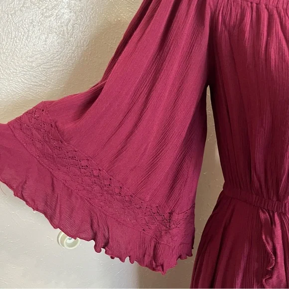 SOLD E Free People Endless Summer Beach Bliss Off Shoulder Maroon Maxi Dress - Picture 10 of 16